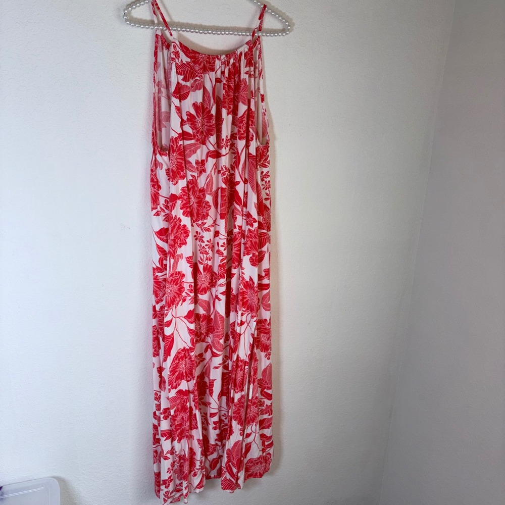 Label of Love Floral Maxi Dress XL Red White Excellent Tassel Halter Slit Boho